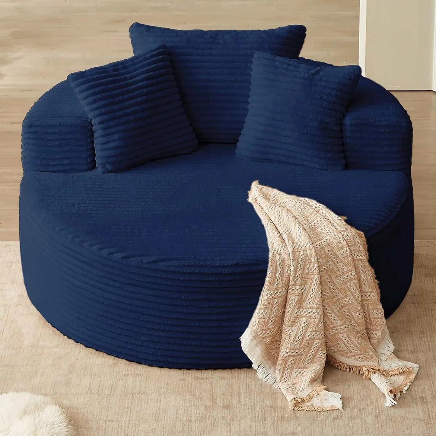 Oversized Round Chair Lounge Chaise Indoor, Upholstered Corduroy Deep Seat Cloud Large Circle Sofa Chair