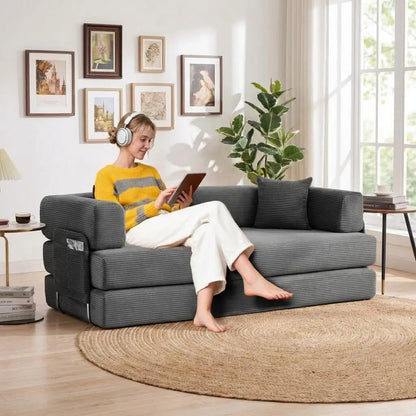 5-in-1 Convertible Sofa Bed,  No Assembly, Multi-Functional Futon