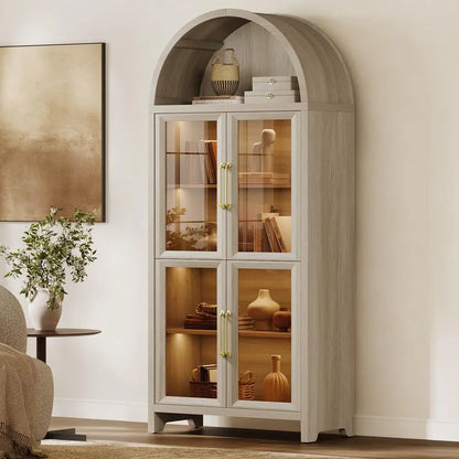 Display Cabinet with Glass Door, Modern Arched Bookcase