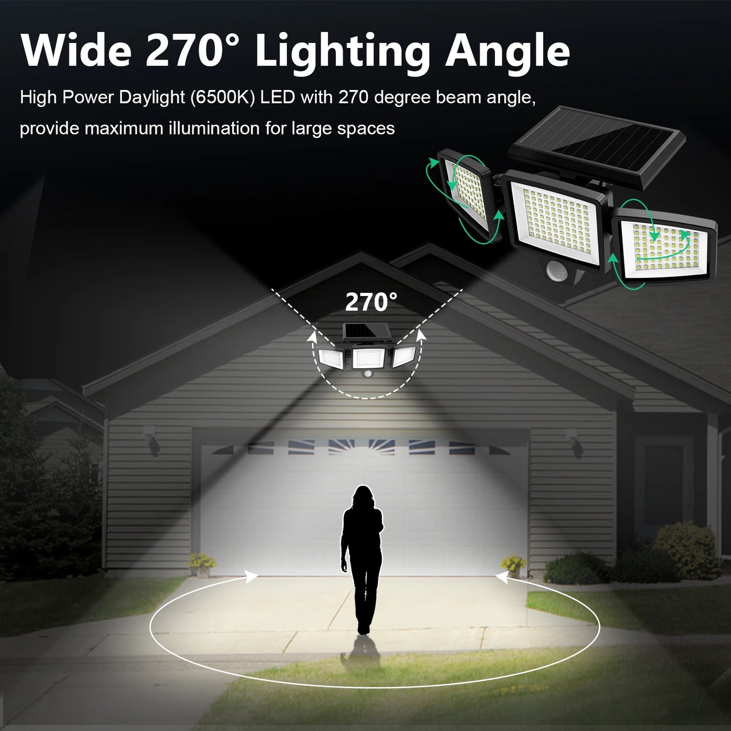 3-Head Solar Outdoor Light, Motion Sensor Security Light