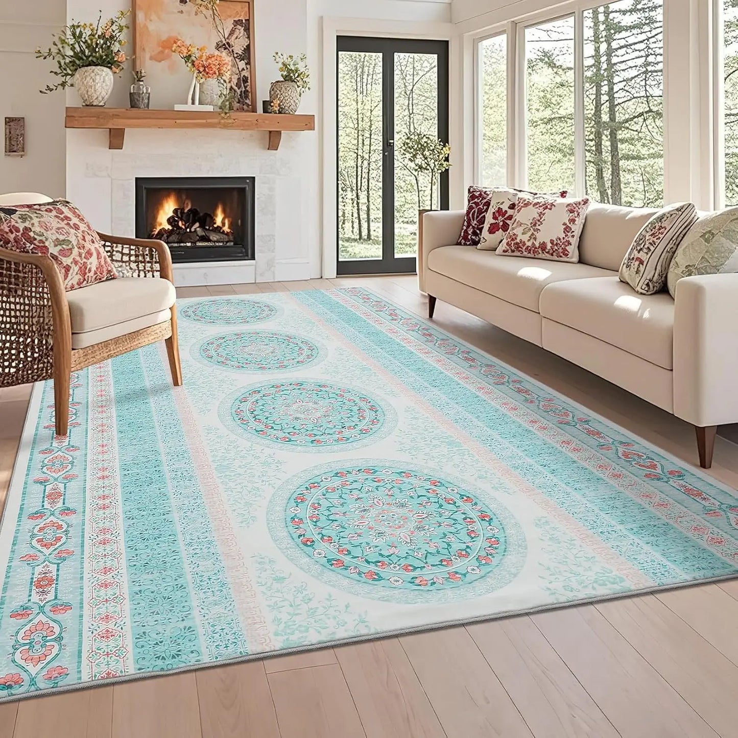 Vintage Area Rug Non-Slip Non-Shedding Ultra-Thin