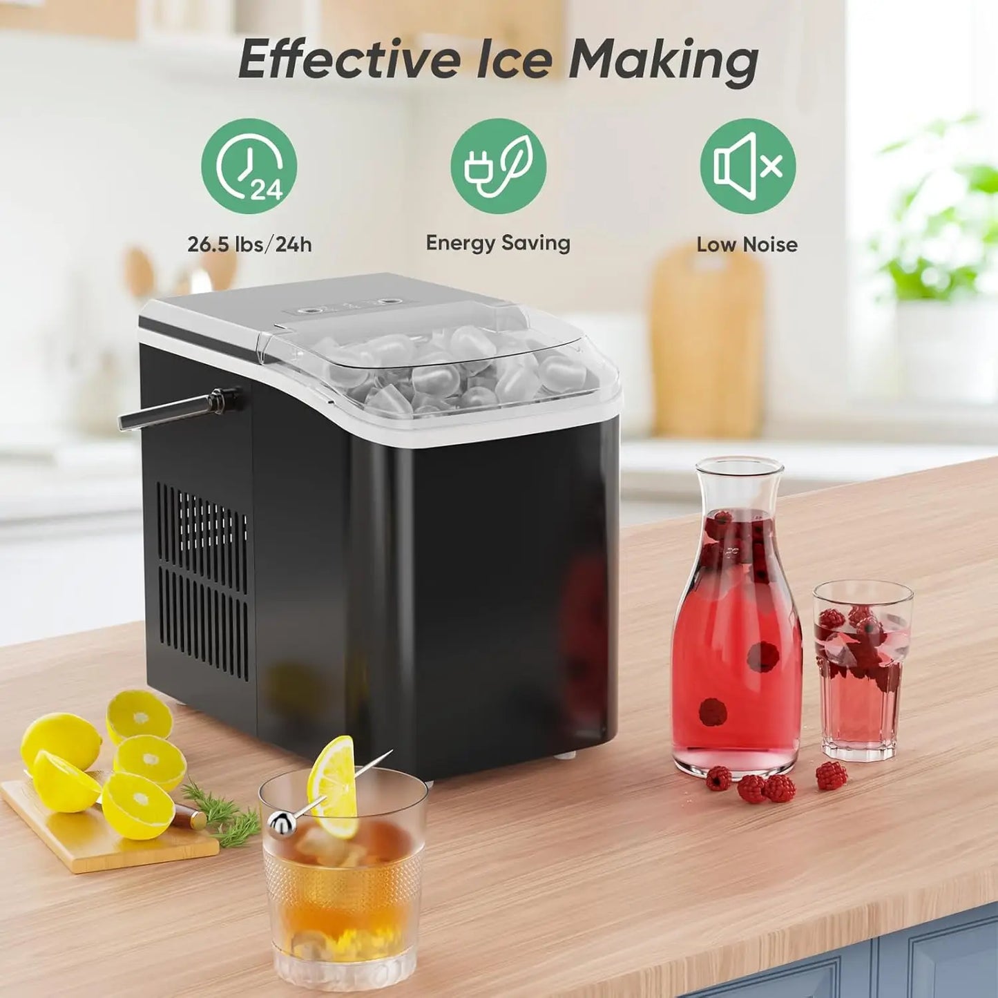 Portable Ice Maker, 26lbs/24H, Self-Cleaning