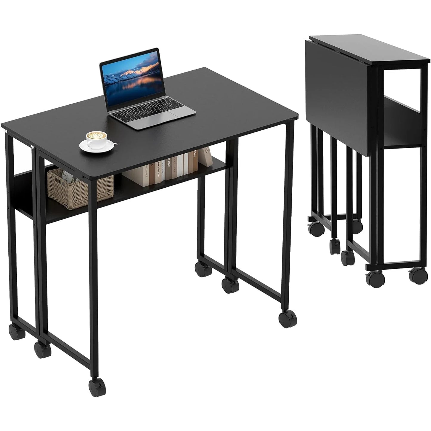 Laptop Table Storage, Sofa Table with Wheels
