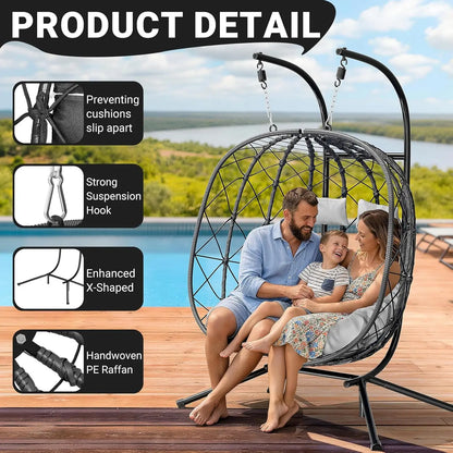 Double Egg Swing Chair with Stand - Outdoor Patio