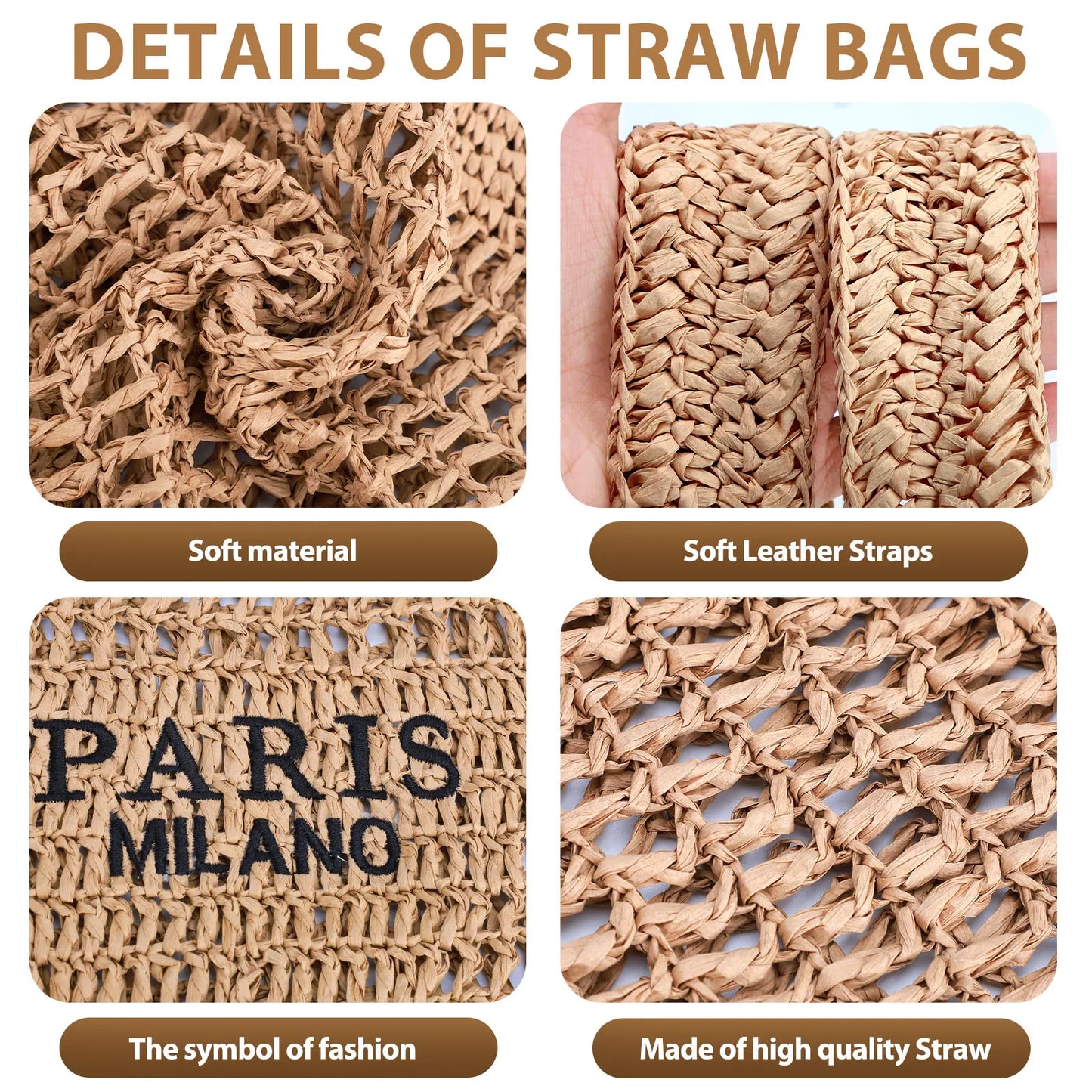 Straw Beach Bags for Women - Handmade Woven Tote Bag