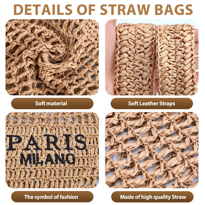 Straw Beach Bags for Women - Handmade Woven Tote Bag