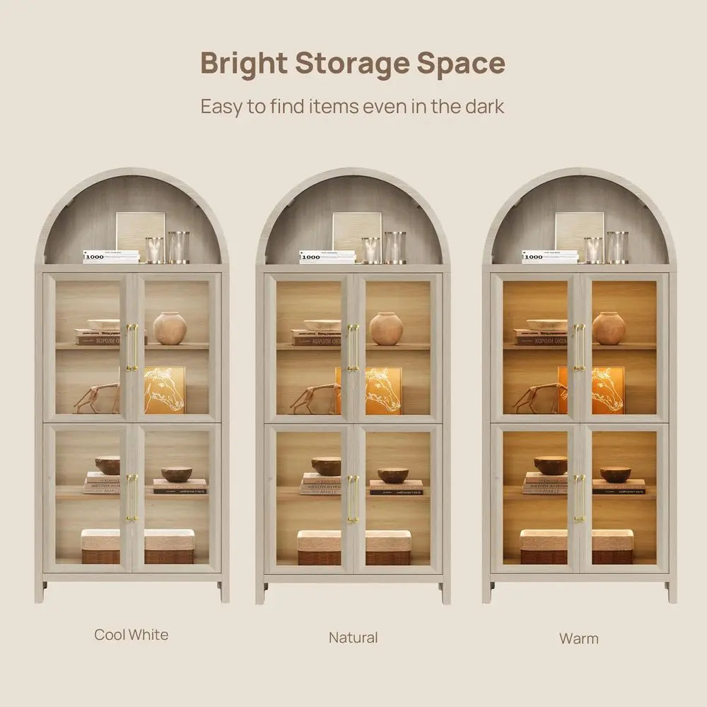 Display Cabinet with Glass Door, Modern Arched Bookcase