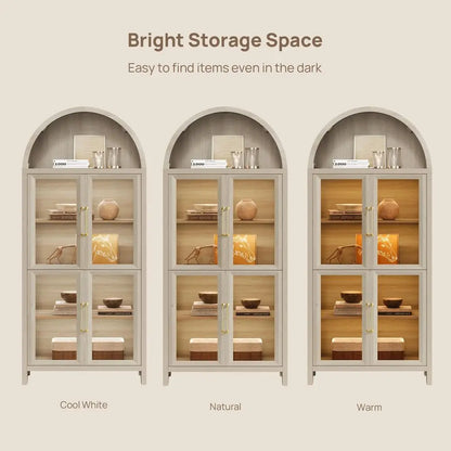 Display Cabinet with Glass Door, Modern Arched Bookcase