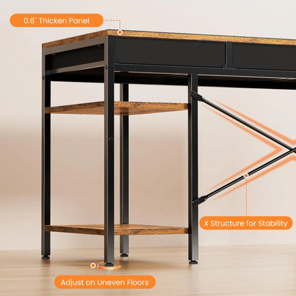 Computer Desk with 6 Drawers, Shelves for Home Office