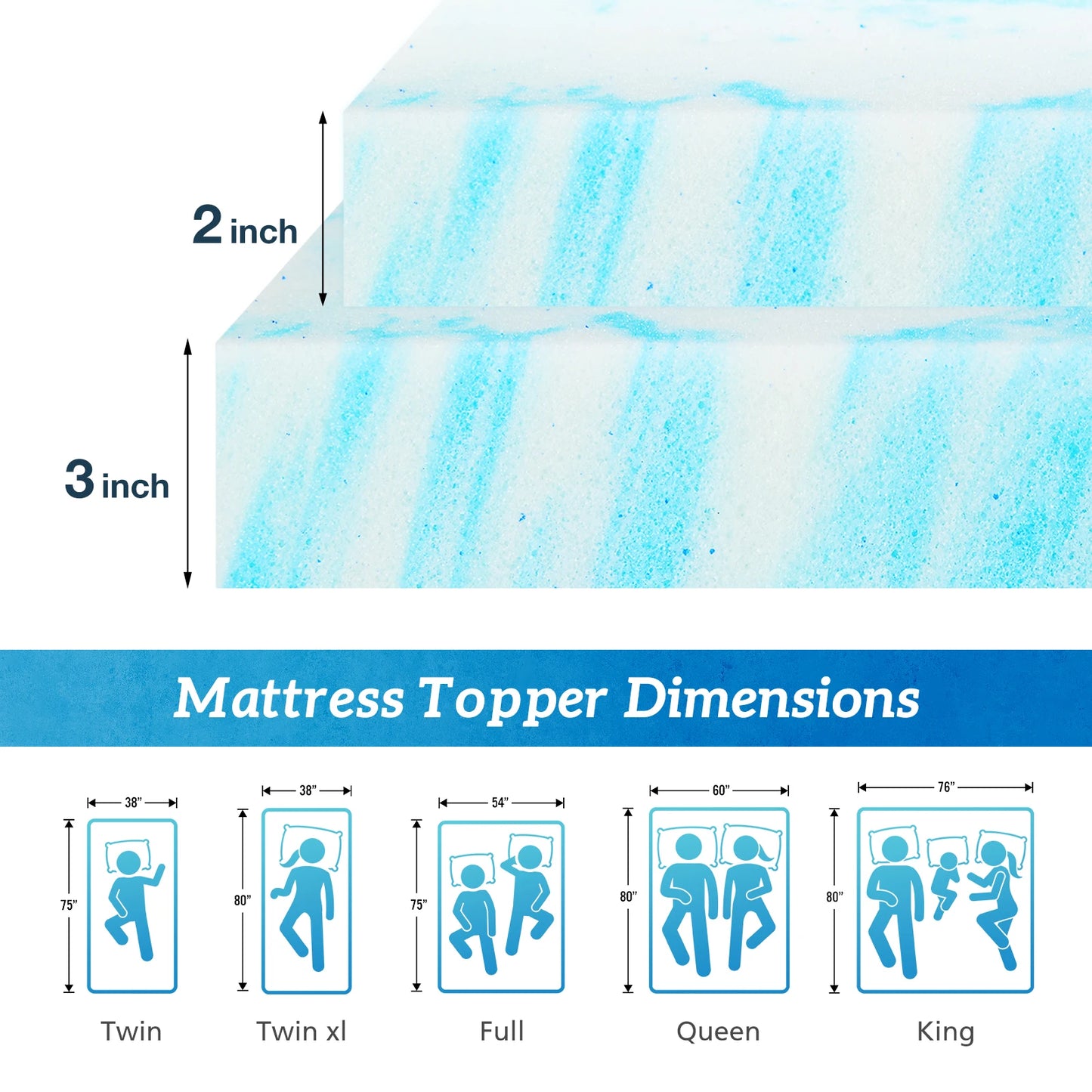Full Size Memory Foam Breathable Cooling Mattress Topper