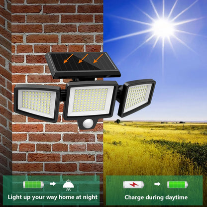 3-Head Solar Outdoor Light, Motion Sensor Security Light