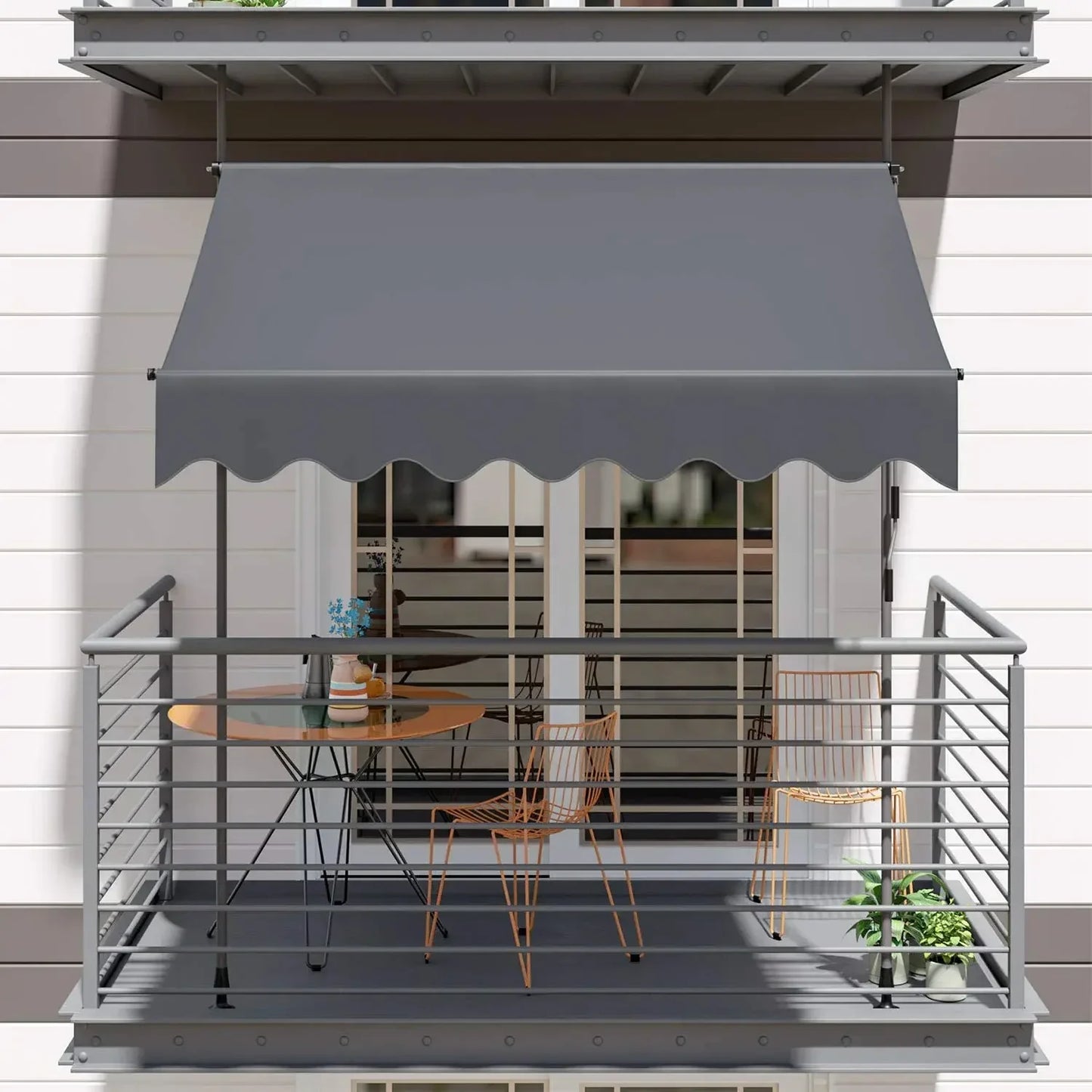 Outdoor Patio Awning Sunshade Shelter, Manual Retractable Awning