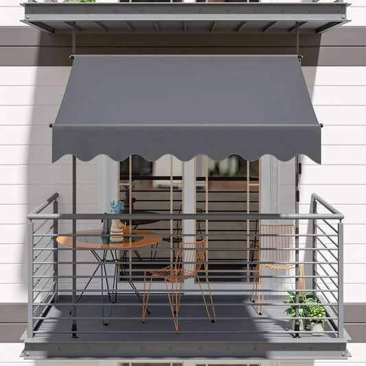 Outdoor Patio Awning Sunshade Shelter, Manual Retractable Awning