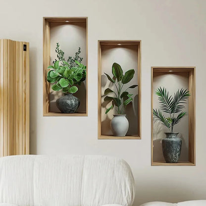 Tropical Jungle Theme Wall Decal Set with 3D Potted Plants