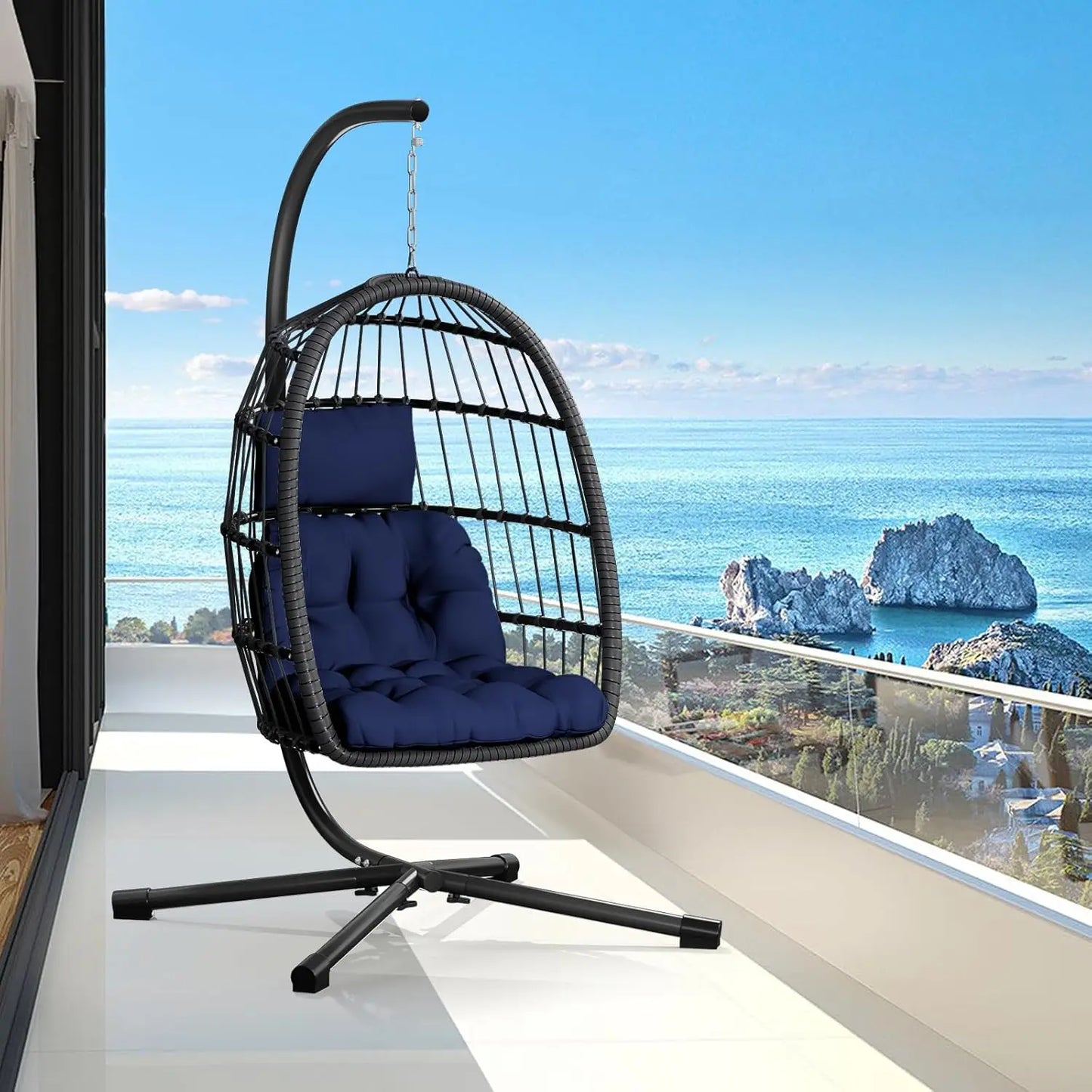 Double Egg Swing Chair with Stand - Outdoor Patio