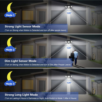 3-Head Solar Outdoor Light, Motion Sensor Security Light