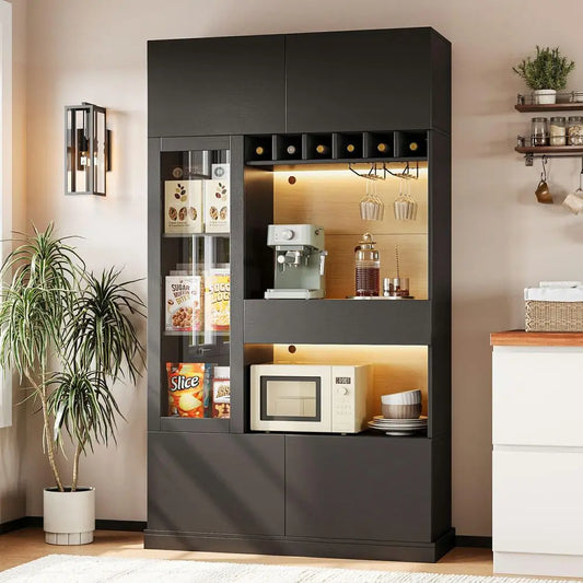 Kitchen Pantry Storage Cabinet, Microwave Stand, Wine Rack