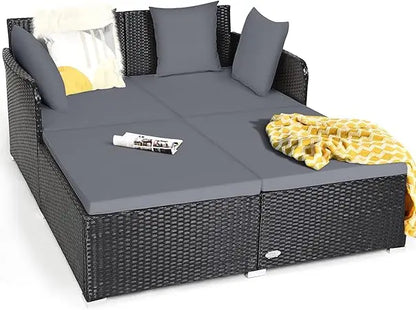 Sunbed Wicker Furniture w/Spacious Seat, Upholstered Cushion