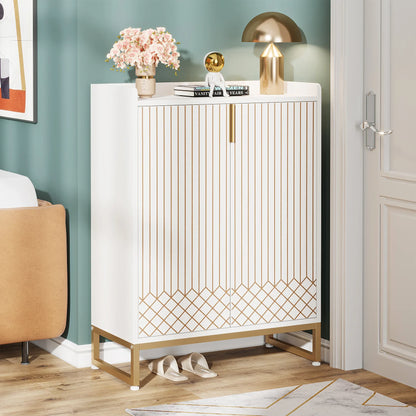 White Shoe Cabinets with Doors, 5-Tier Shoe Rack,