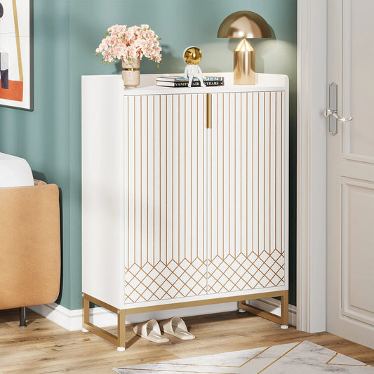 White Shoe Cabinets with Doors, 5-Tier Shoe Rack,