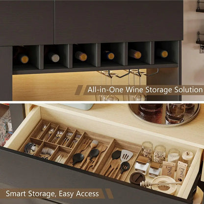 Kitchen Pantry Storage Cabinet, Microwave Stand, Wine Rack