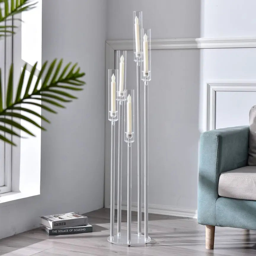 Acrylic 5-Arm Candelabra LED Taper Candle Holders