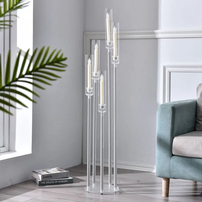 Acrylic 5-Arm Candelabra LED Taper Candle Holders