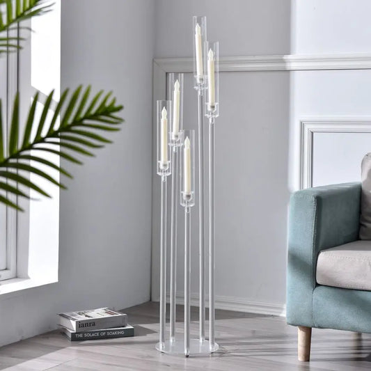 Acrylic 5-Arm Candelabra LED Taper Candle Holders
