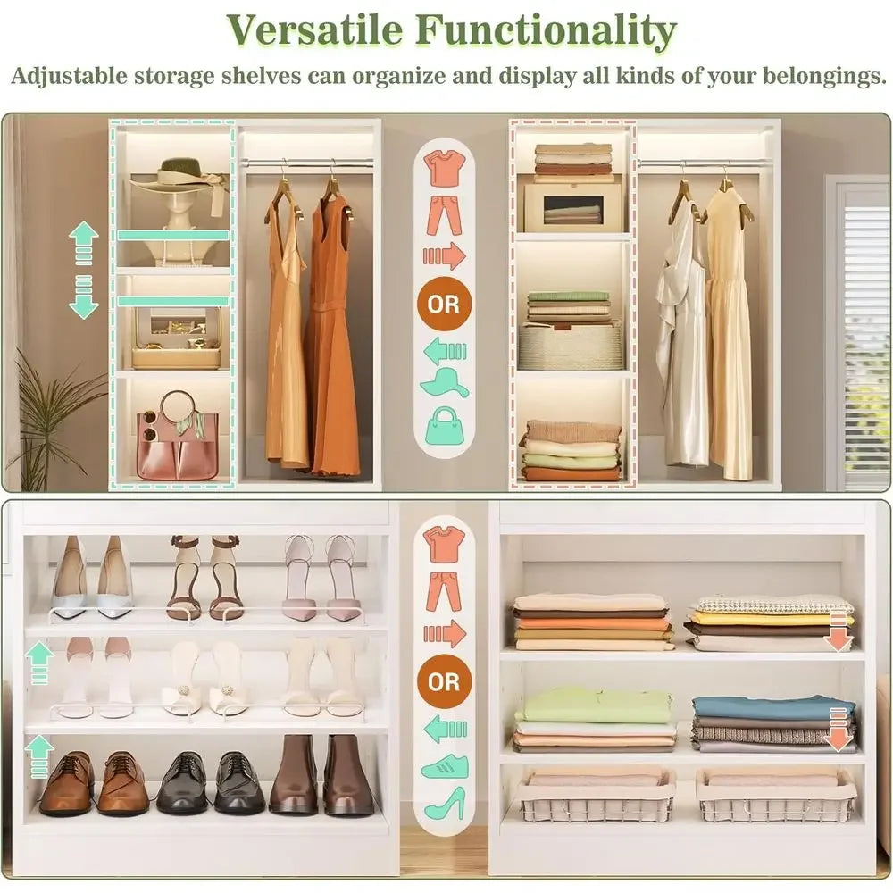 Walk-in Closet Organizer, 2 Shelves, Hanging Rods, White