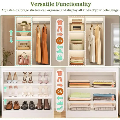Walk-in Closet Organizer, 2 Shelves, Hanging Rods, White