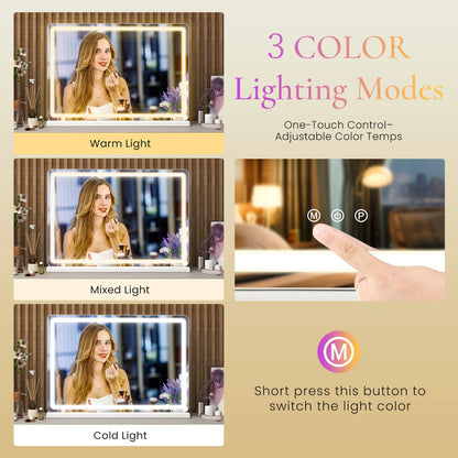 LED Vanity Mirror with Lights Dimmable 3 Color Modes