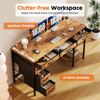 Computer Desk with 6 Drawers, Shelves for Home Office