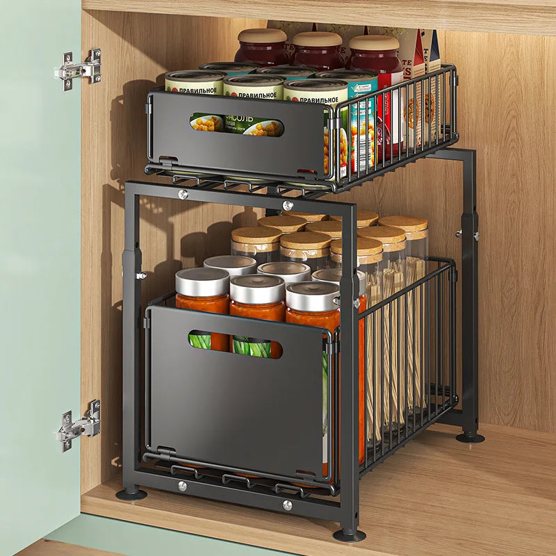2 Tier Slide Out Cabinet Organizer Heavy Duty
