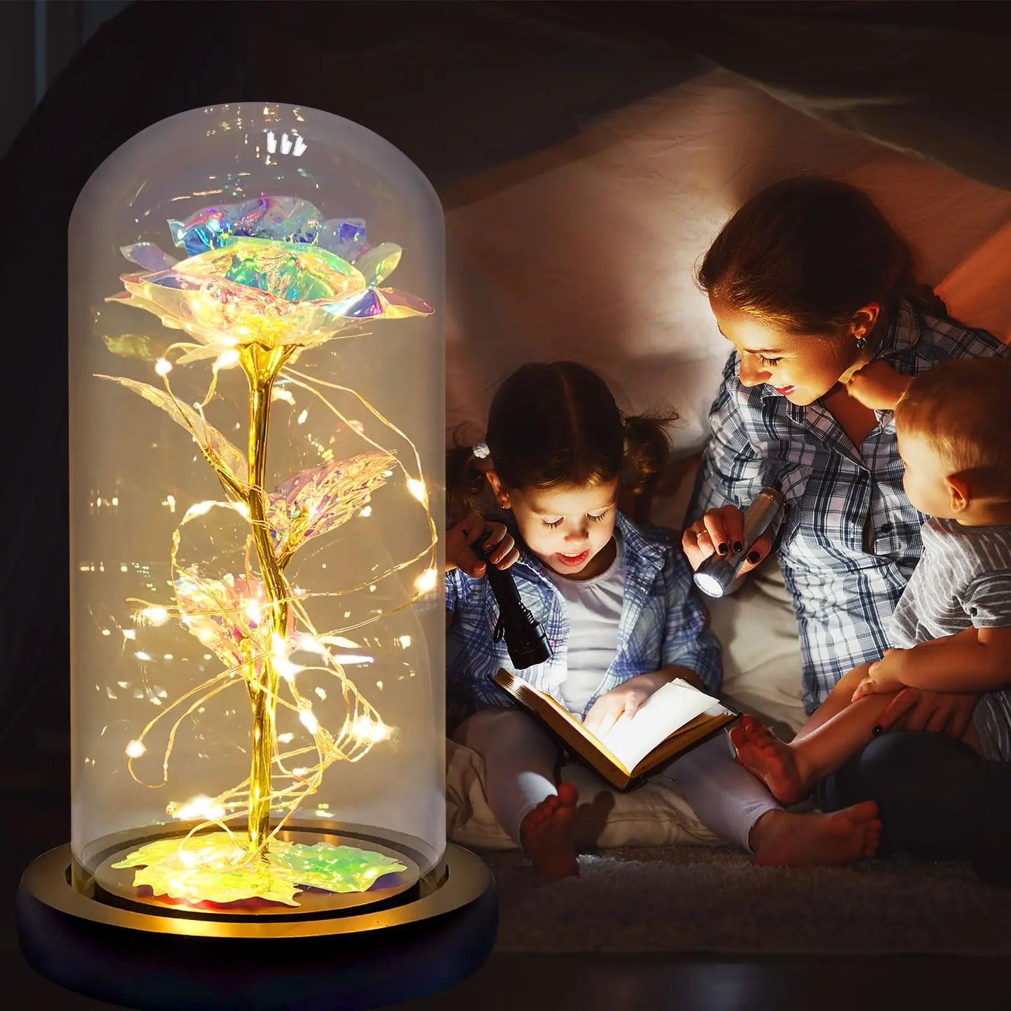 Artificial Glass Flower with Eternal Rose LED