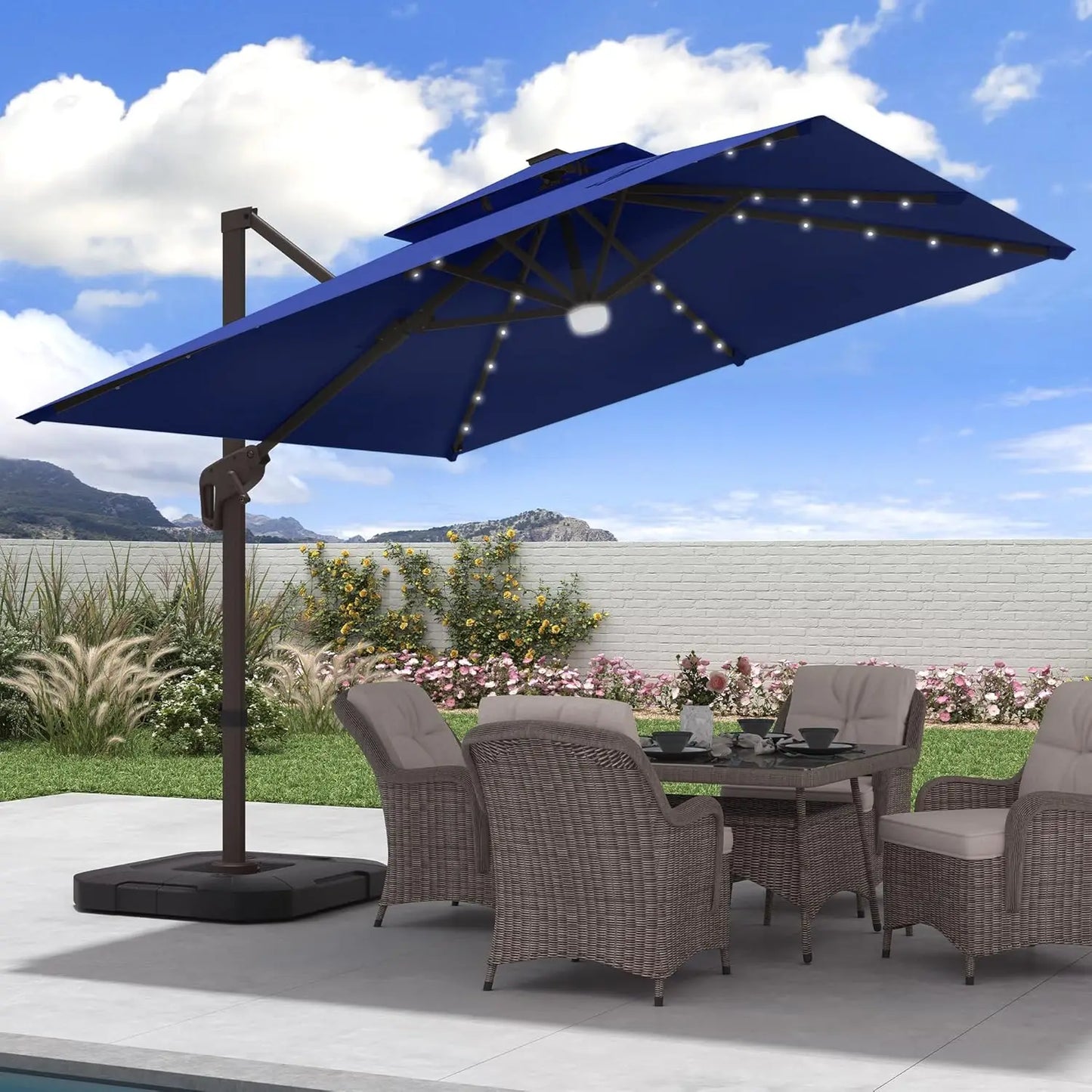 9x9 FT Outdoor Cantilever Patio Umbrella with Base Included