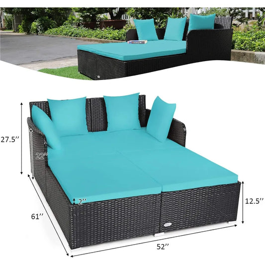 Sunbed Wicker Furniture w/Spacious Seat, Upholstered Cushion