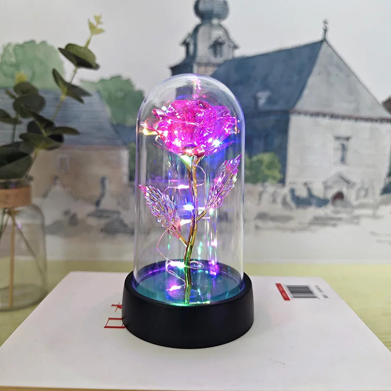 Artificial Glass Flower with Eternal Rose LED