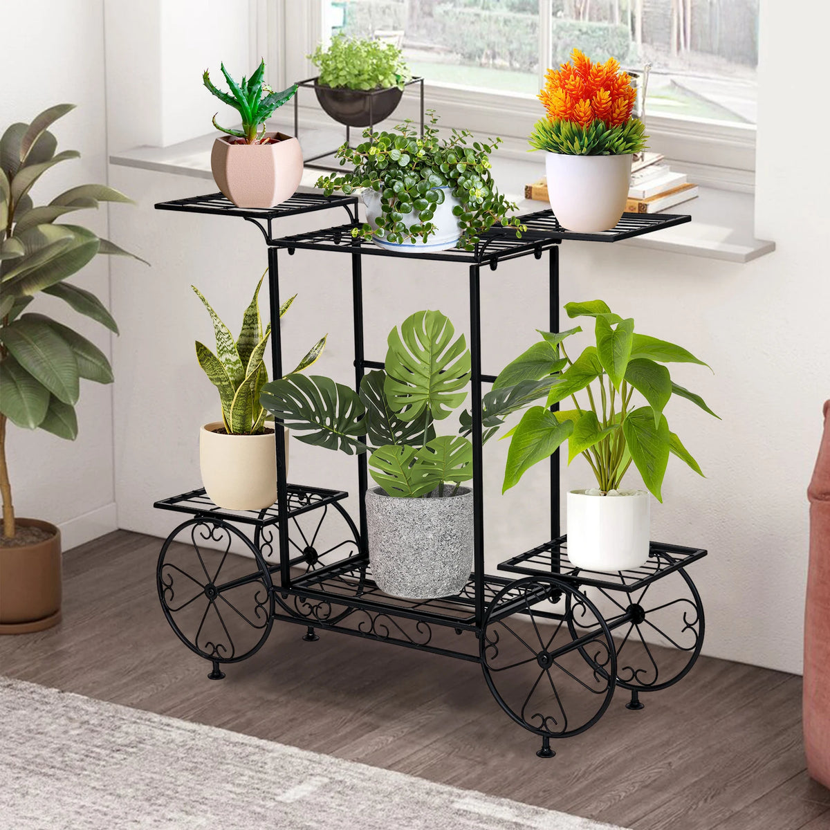 Garden Cart Stand Flower Pot Holder Display Rack