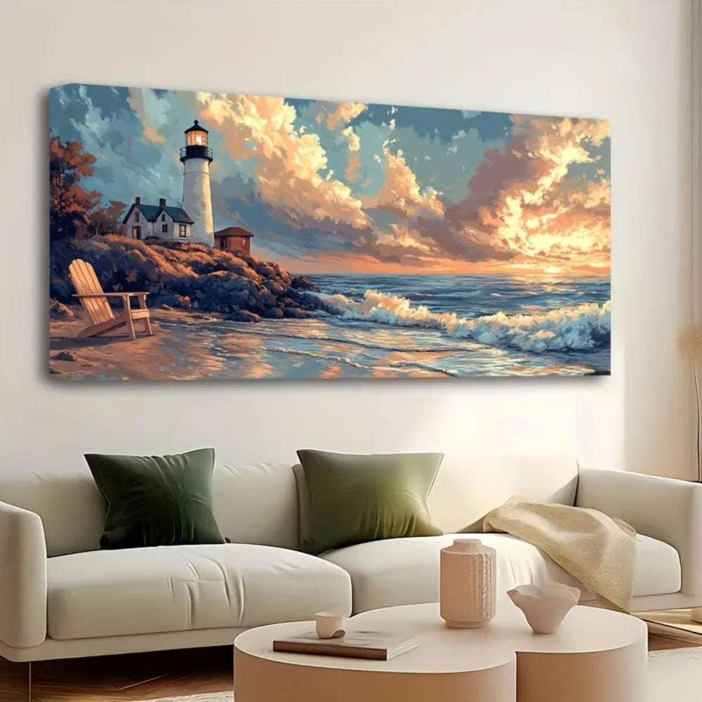 1.5 "thick pine wood Frame canvas Lighthouse