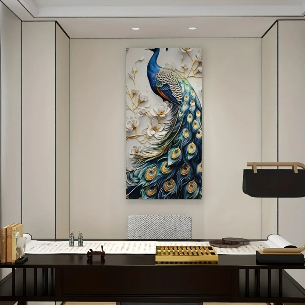 1.5 inch solid wood frame modern abstract peacock canvas