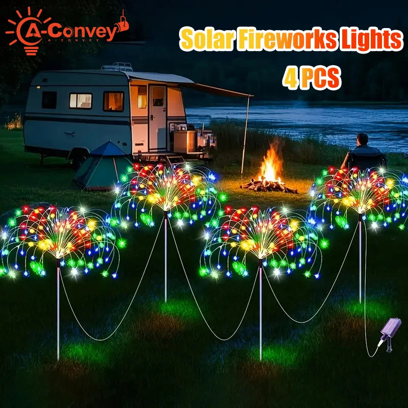 Solar LED Fireworks Lights 8 Lighting Modes Waterproof