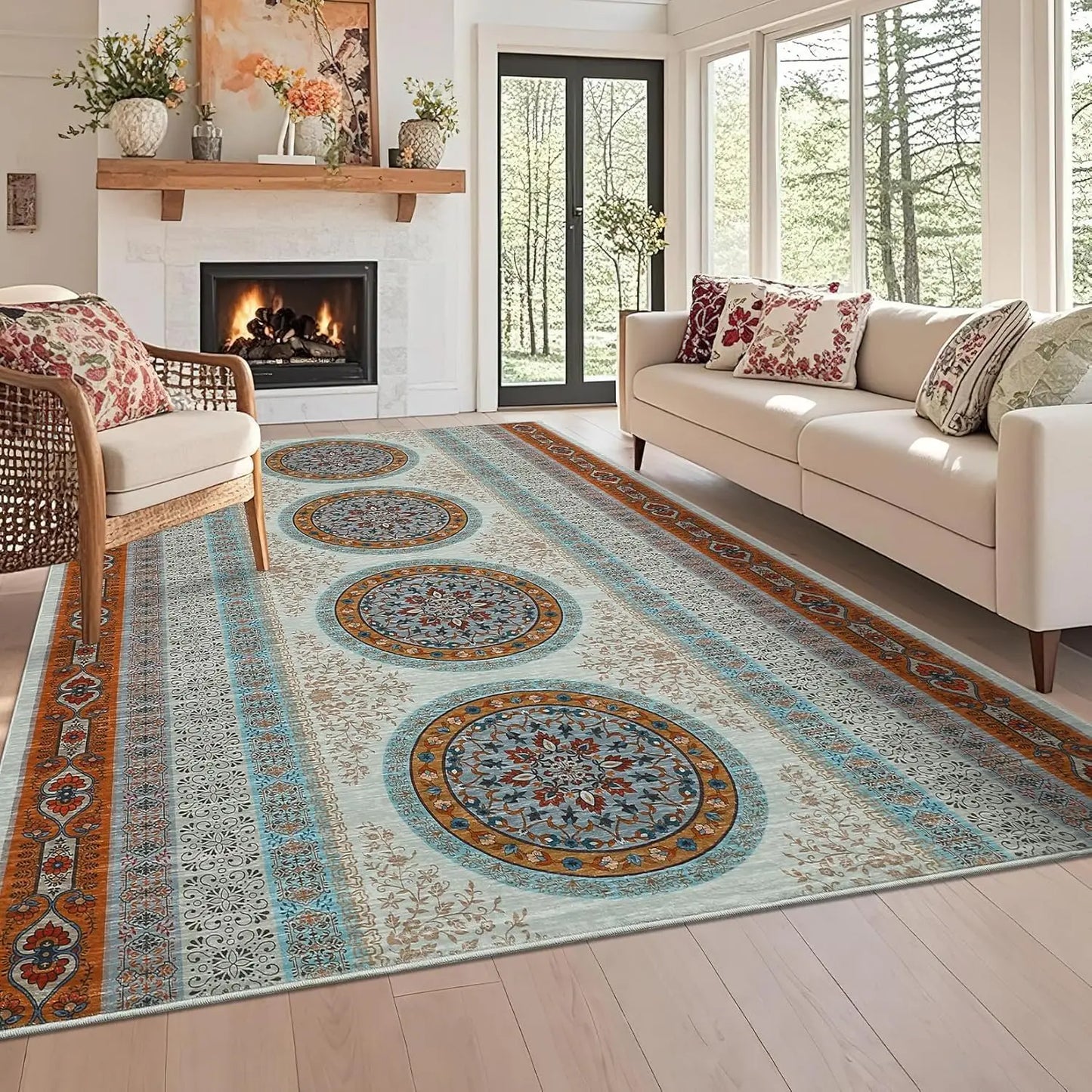 Vintage Area Rug Non-Slip Non-Shedding Ultra-Thin