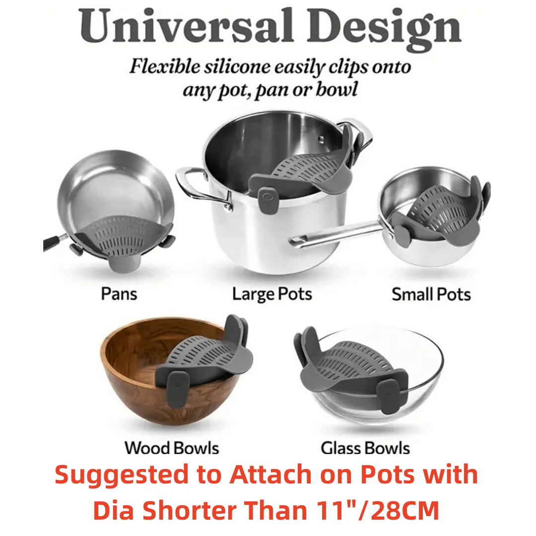 1PC Kitchen Utensil for Pots Pans & Bowls, Adjustable Clip-On Pot Strainer