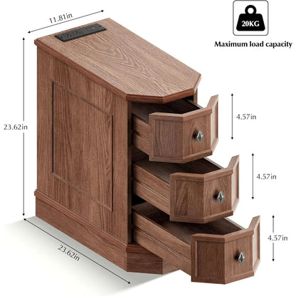 Nightstand with Charging Station Vintage Wood End Table