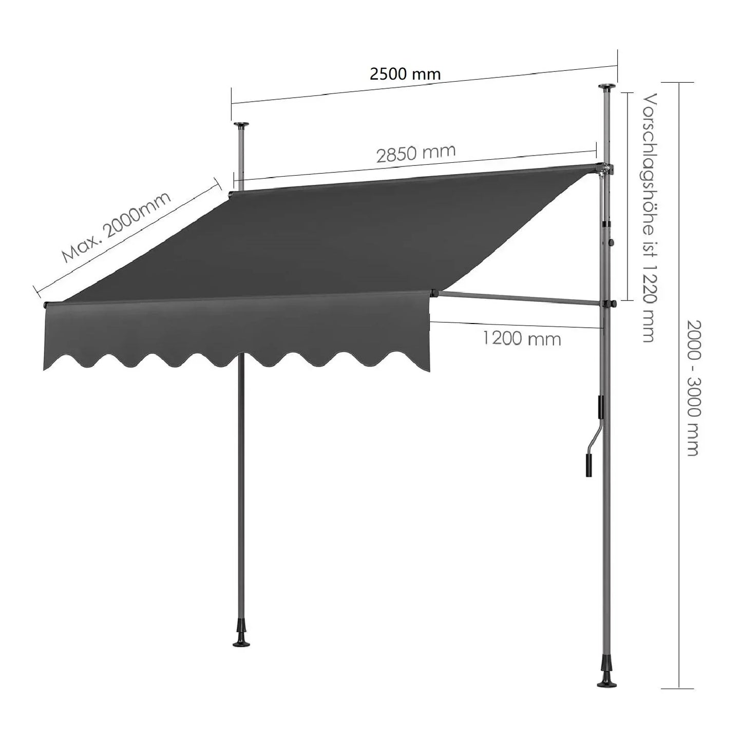 Outdoor Patio Awning Sunshade Shelter, Manual Retractable Awning