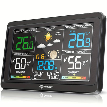 Weather Station Wireless Indoor Outdoor Thermometer, Color Display