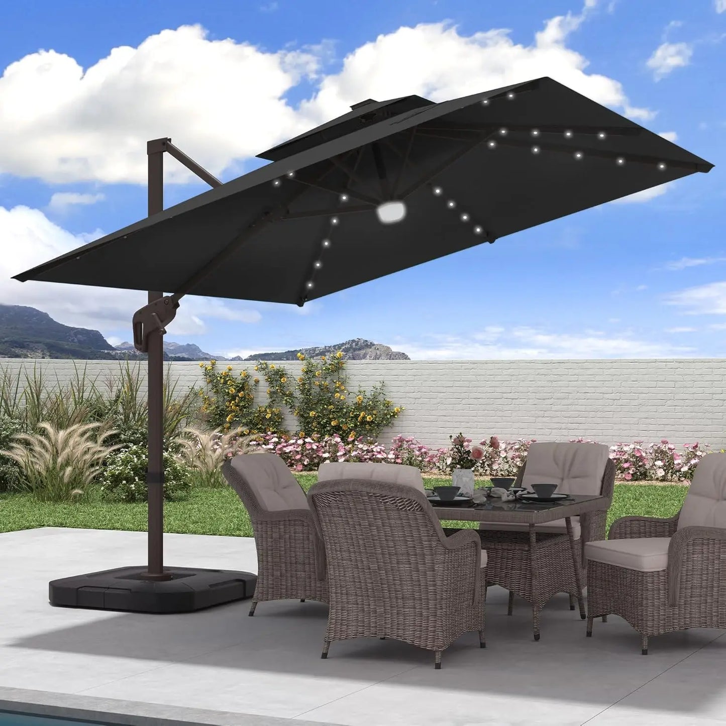 9x9 FT Outdoor Cantilever Patio Umbrella with Base Included