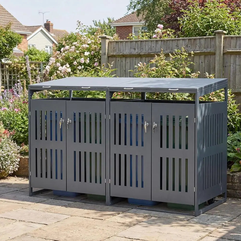 Trash Can Enclosure with Lockable Doors, Slant Roof