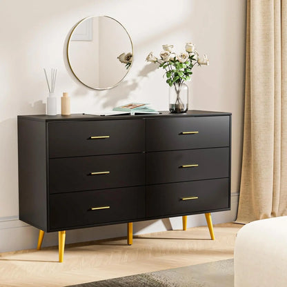 Walnut Brown Dresser for Bedroom, 6 Drawer Dresser Wood