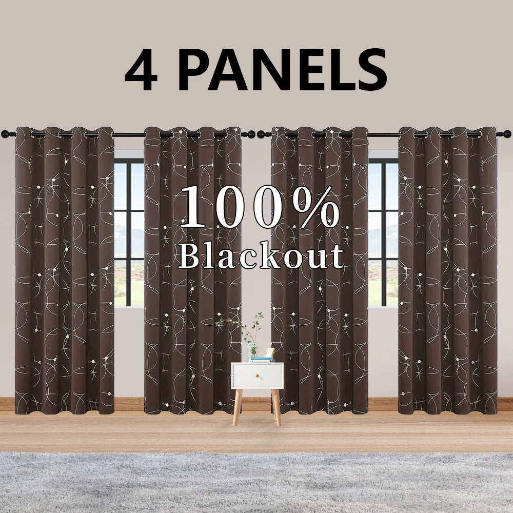 4PCS Blackout Curtains Grommet Thermal Insulated